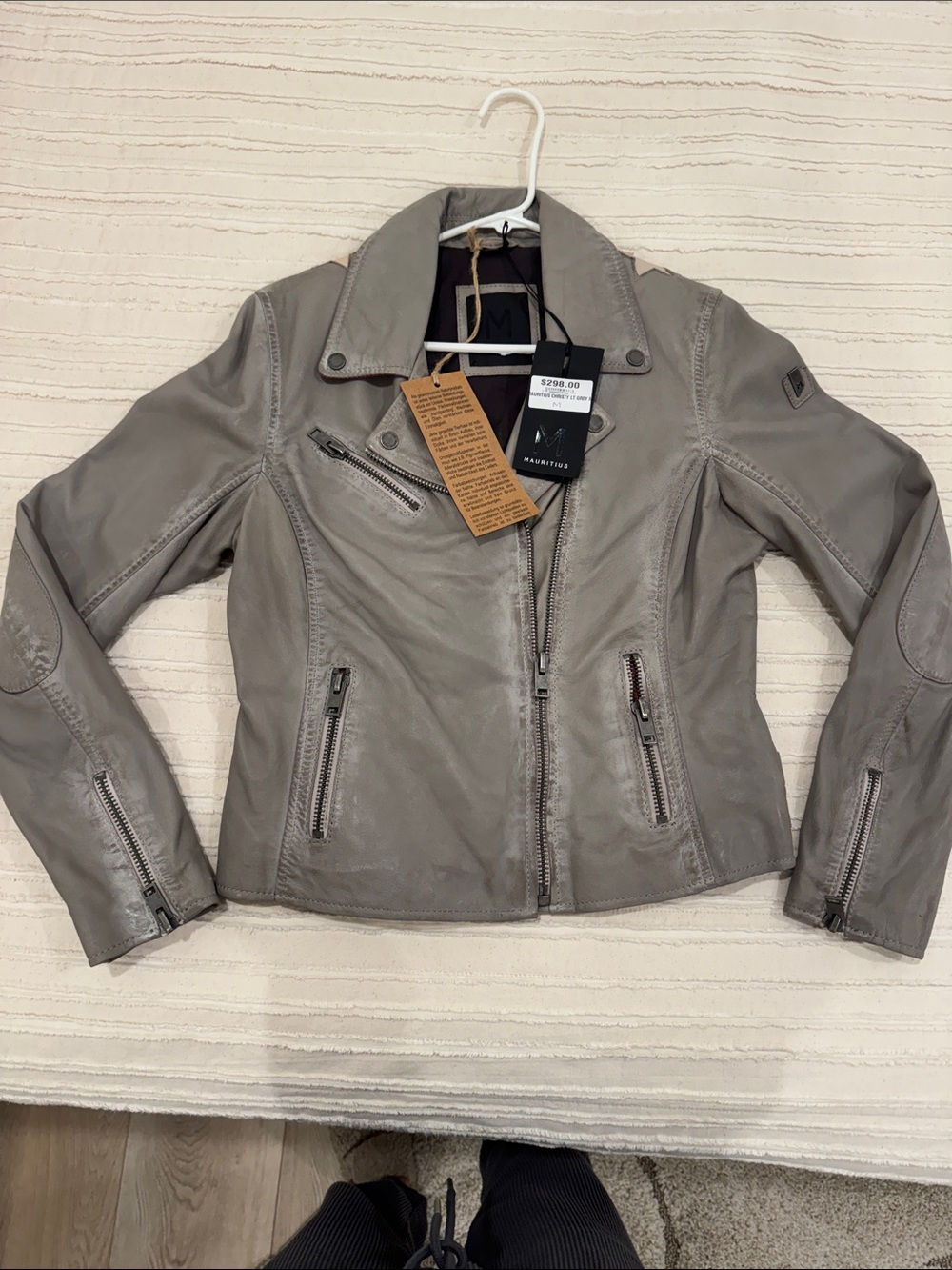 Womens Gray Leather Moto Jacket by Mauritz?